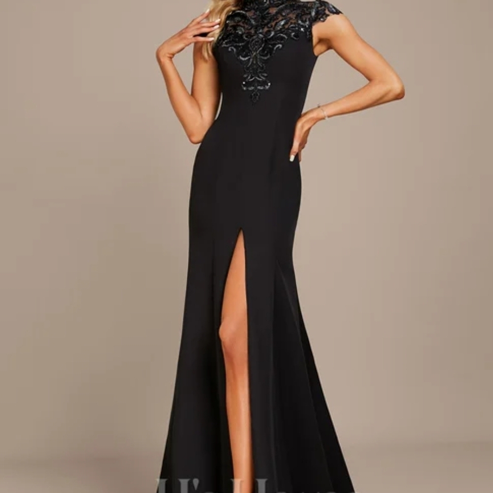 JJs House Blue Cowl Neck Embellished Gown